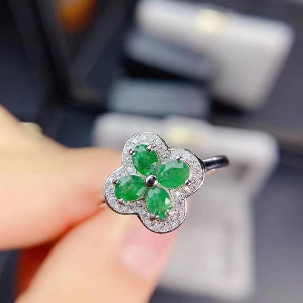 

cluster rings flower style 100% natural and real emerald ring gemstone wedding engagement for women fine jewelry gift wholesale, Golden;silver