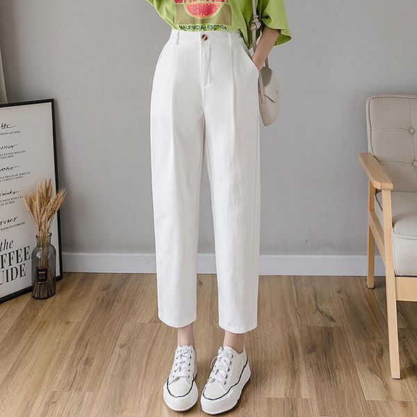 

harajuku harem high waist pockets women capris white black korean casual plus size trousers pantalon femme, Black;white