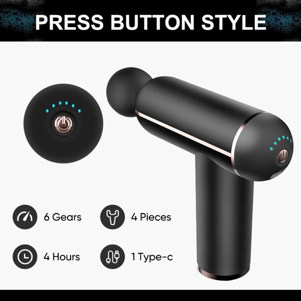 

massage gun high frequency press button style mini muscle for whole body relax pain relief with 6 speeds 4 heads