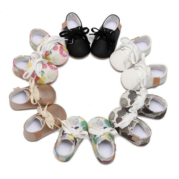 

baby boys girls pu leather shoes printes anti-slip cute first walker toddlers kid prewalkers lace-up born walkers