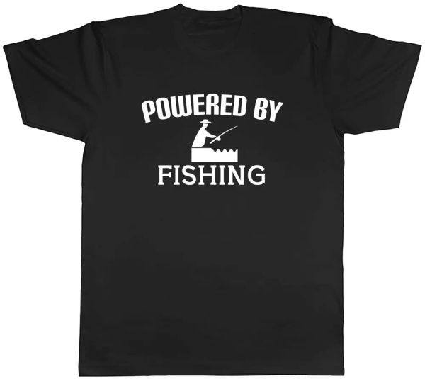 

powered by fishing mens t-shirt tee, White;black