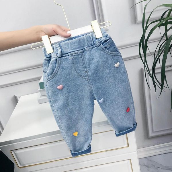 

jeans dfxd 2021 girls autumn long denim pants korean kids casual clothing cotton trousers for 2-7yrs children, Blue