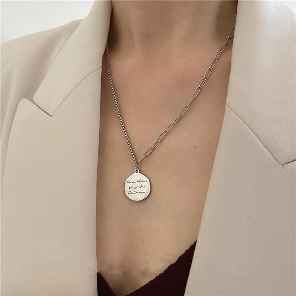 

kpop retro trendy titanium steel silver color chain necklaces for women clavicle aesthetic jewelry friends party gifts pendant