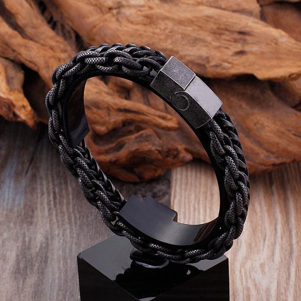 

link, chain fashion trend men's bracelet heavy metal hip hop punk jewelry gift, Black
