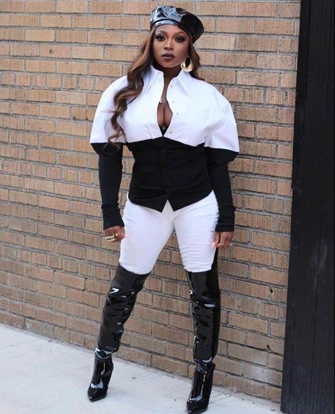 

women's two piece pants ewsfv 2022 women casual lapel slim black and white stitching shirt long sleeve suit