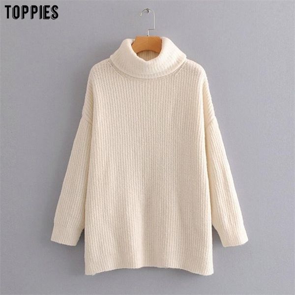 

women sweater turtleneck sweaters oversized knitted winter fashion long pullovers 210421, White;black