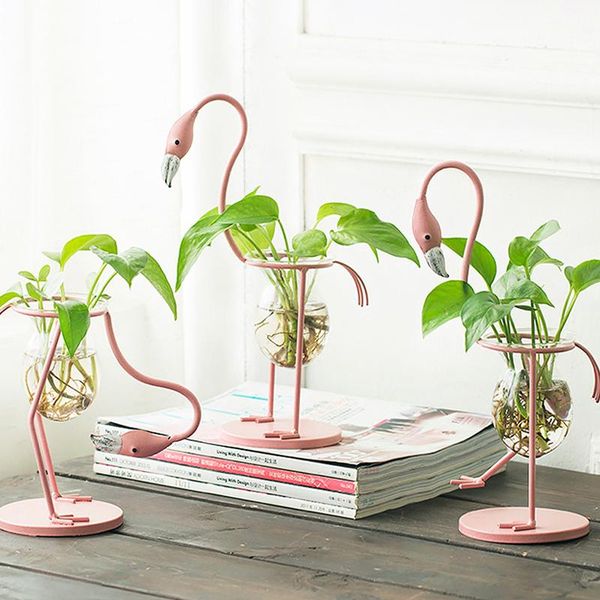 

vases 3 types pink flamingo shape glass tableplant bonsai flower wedding christmas decorative metal vase home decoration accessory