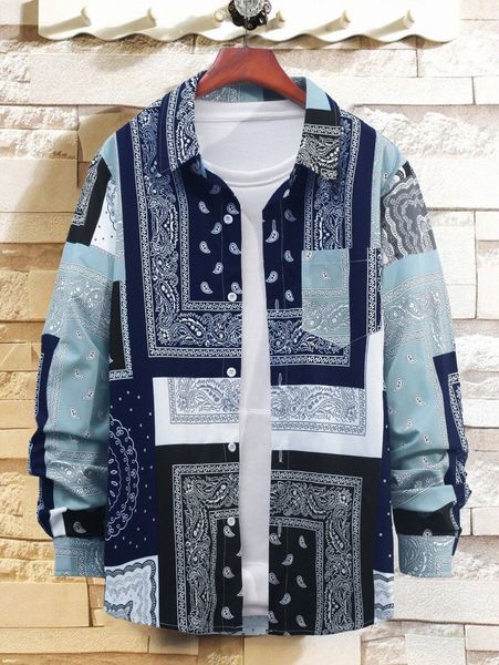 

men paisley and scarf print pocket front shirt without tee u5zp#, White;black