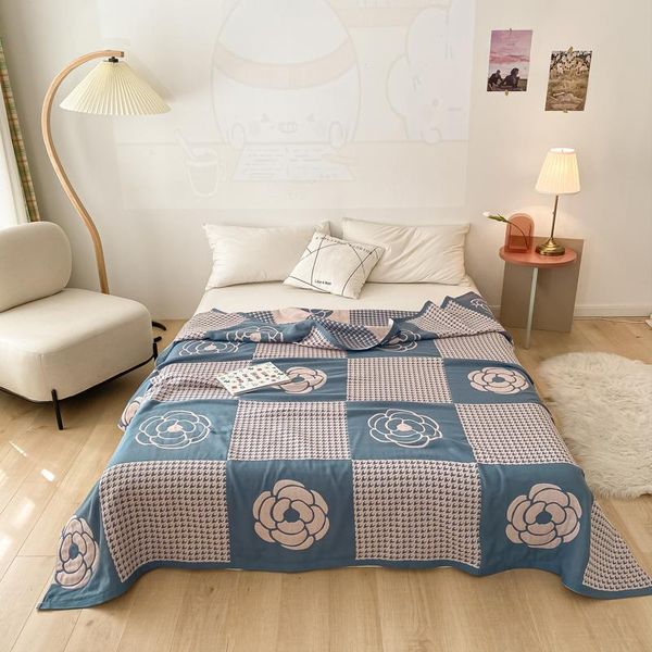 

plaid blankets flowers pure cotton yarn blanket throw on bed/car/sofa lovely girls bedding single bedclothes