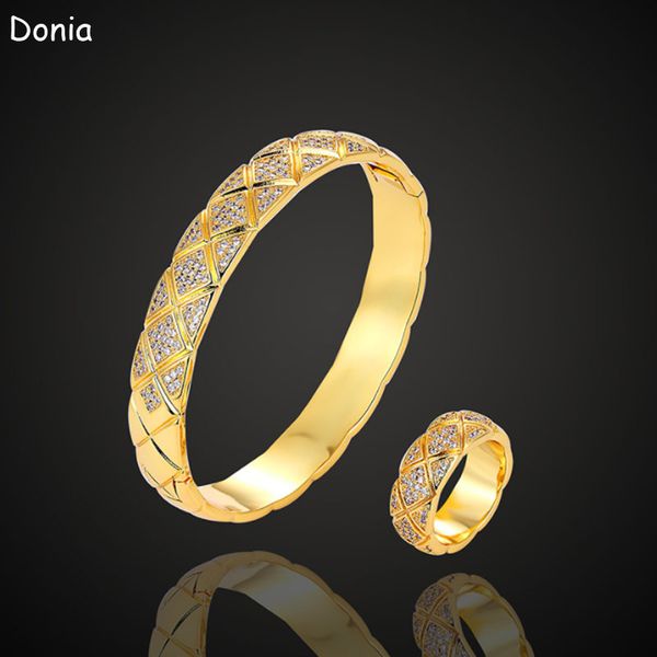 

donia jewelry luxury bangle european and american fashion diamond-shaped lattice copper micro-inlaid zircon bracelet ring set lady designer, Black