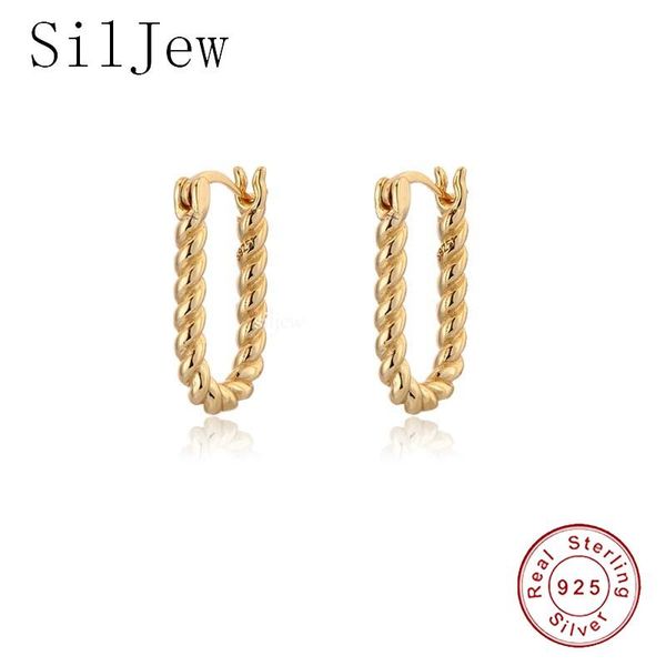 

hoop & huggie siljew 925 sterling silver seafish drop earrings for women circle round star luxury 2021 fashion party animal jewelry pendient, Golden;silver