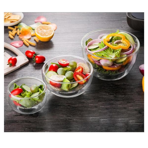 

double layer heat-resistant high borosilicate glass bowl salad microwave tableware ice cream heatproof dinnerware bowls