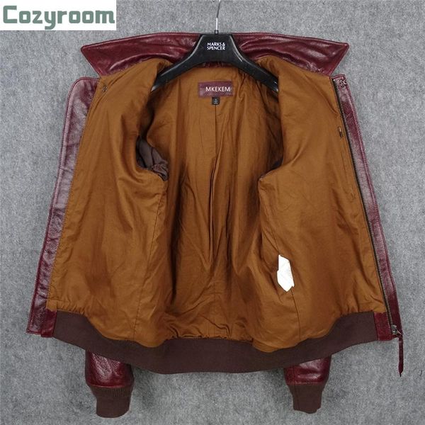

red wine military style a2 pilot leather jacket large size 4xl genuine natural cowhide autumn usaf aviation coat men's & faux, Black