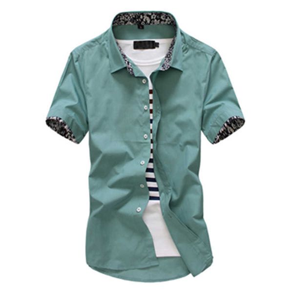 

fashion men solid shirts short sleeve turn-down collar men dress shirt casual business work shirt male slim fit camisa de hombre p0812, White;black