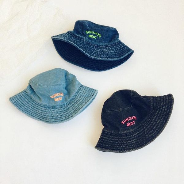 

berets 2021 fashion style summer kids hat korean flower double-sided shrinking children's fisherman hats cap, Blue;gray