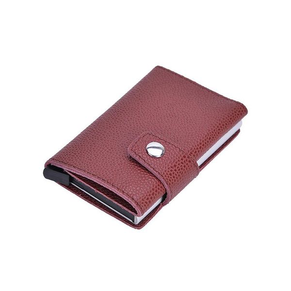 

wallets rfid genuine leather wallet women card metal mini smart short case money bag thin pocket, Red;black