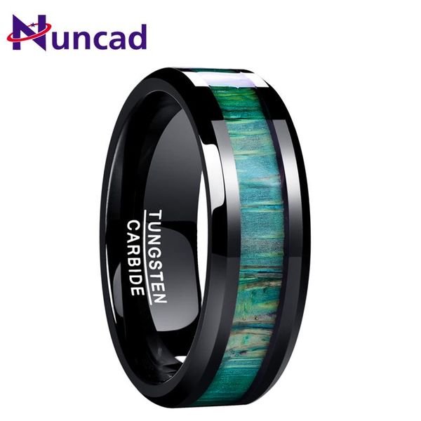 

wedding rings nuncad classic men's jewelry tungsten steel ring inlaid green striped veneer plane angle 8mm wide party daily anniversary, Slivery;golden