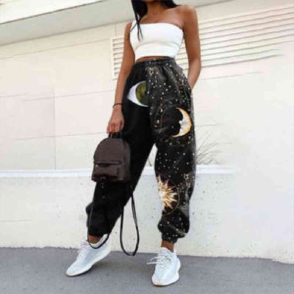 

print casual sporty sweatpants women pants high waist harajuku summer spring ladies elastic patchwork trousers, Black;white