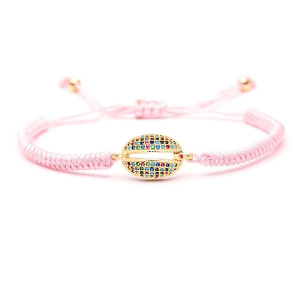 

charm bracelets multicolored cz crystal cowrie seashell tibetan buddhist knot lucky bracelet women men zircon stone copper shells braid jewe, Golden;silver