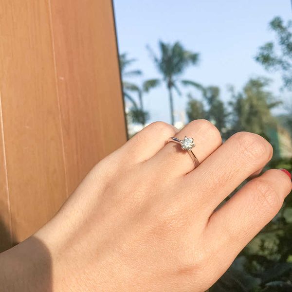 

925 sterling silver moissanite diamond 1 ct engagement ring classic round women's wedding gift, Golden;silver
