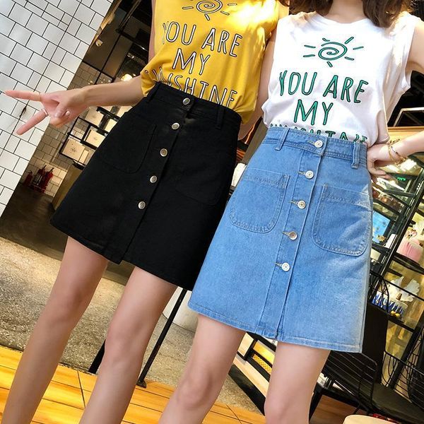 

suits women high waist denim skirt short a-line buttom slim pocket clothes female causal summer skirts, Black