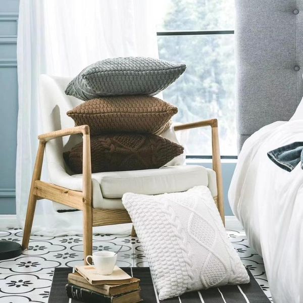

cushion/decorative pillow knitted cushion cover solid white grey coffee nordic style case 45*45cm soft for sofa bed nursery room decorative