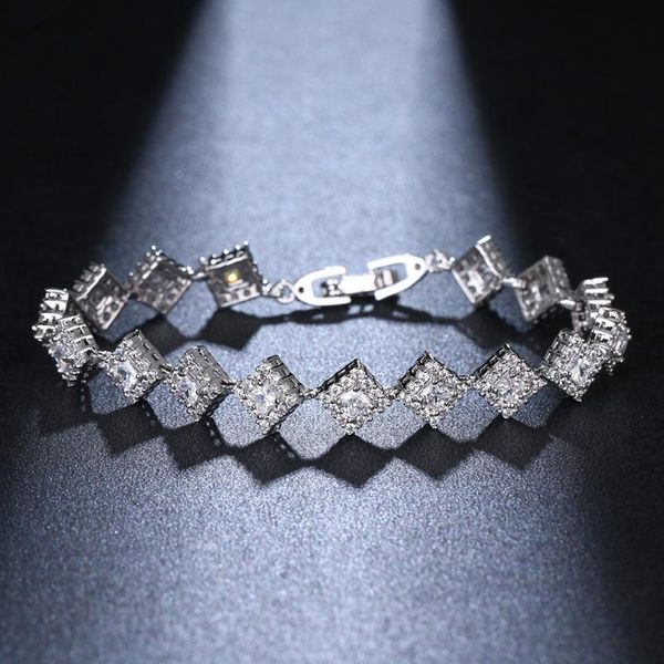 

link, chain ekopdee unique design luxury zircon bracelet for women square shape geometric cubic zirconia bracelets wedding jewelry 2021 gift, Black