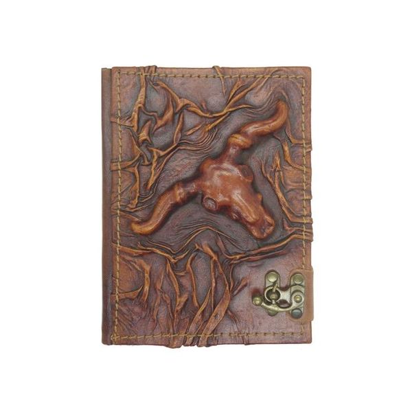 

notepads viking helmet leather notebook handmade genuine bull skull western cowboy desert texas vintage metal lock retro rdr2, Purple;pink