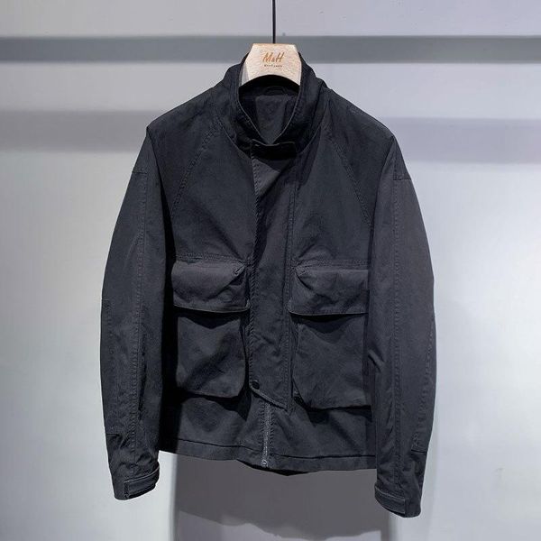 

men's jackets fashion simple small stand-up collar tooling jacket male autumn outdoor leisure loose trend, Black;brown