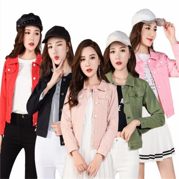 

women jacket winter pink jean s korean cute vintage short female autumn boyfriend crop retro denim 210428, Black;brown