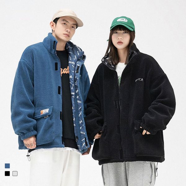 

men's and women's casual wool double-sided thermal harajuku, veet, sheep, outdoor, lovers, youth sweatshirt, Black;brown