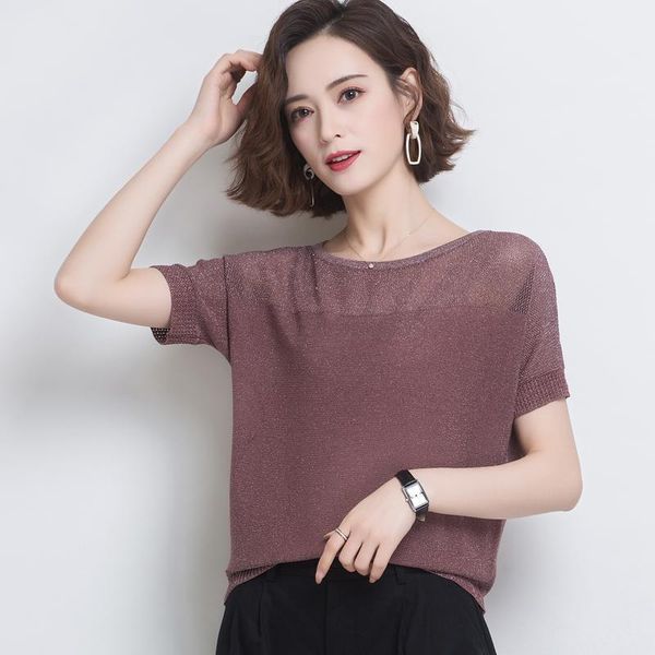 

women blouse summer hollow knit shirts lady short sleeve women's blouses &, White