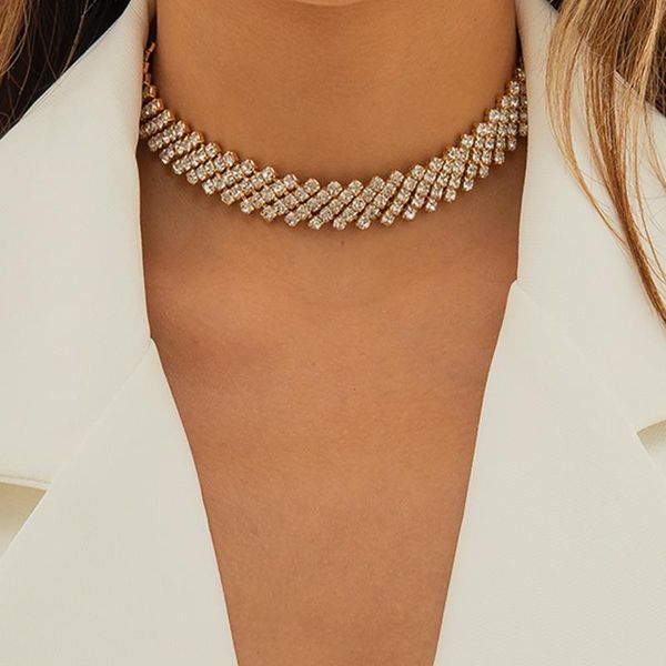 

chokers arrival metal geometric necklaces womens hiphop/rock alloy drilling holes contracted diamond jewelry for girls, Golden;silver