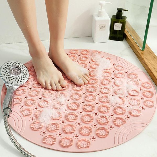 

doormat bathroom mat non-slip round 55 cm silicone shower bath foot brush dead skin point bead pad floor decor mats