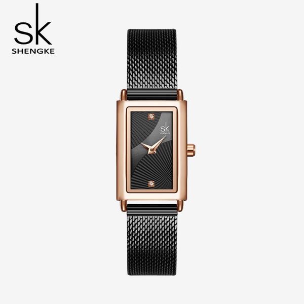 

wristwatches shengke elegant women watches brand fashion diamond ladies quartz watch steel rectangular dial female wristwatch montre, Slivery;brown
