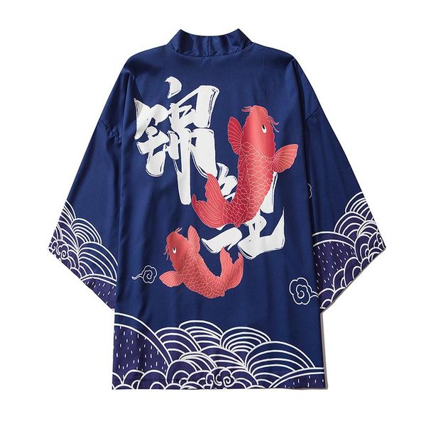 

spring couple women men japanese printed kimono clothes yukata male samurai costume haori obi beach cardigan streetwear jacket ethnic clothi, Red