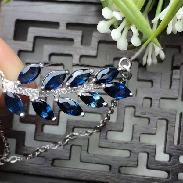 

fidelity natural 3*5mm sapphire pendants s925 sterling silver fashion leaves fine jewelry for women party blue gemstone lockets