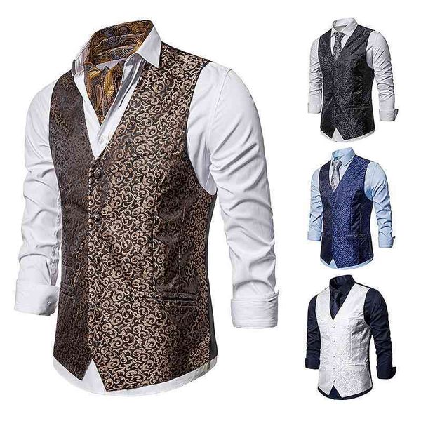 Mens Jacquard colete único peito medieval tribunal colete colete para terno ou opera performance roupas gilet homme 210524