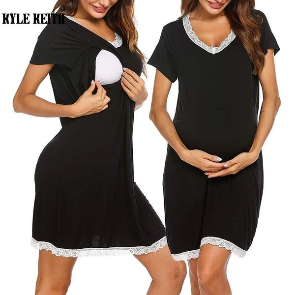 

maternity dresses 3 in 1 delivery/labor/nursing nightgown women's sleepwear for breastfeeding dress pyjama femme, White