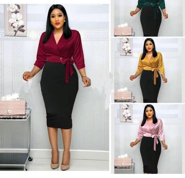 

ethnic clothing african dresses for women lapel splice offlice ladies blazer pencil dress danshiki clothes slim fit bodycon bandage vestidos, Red