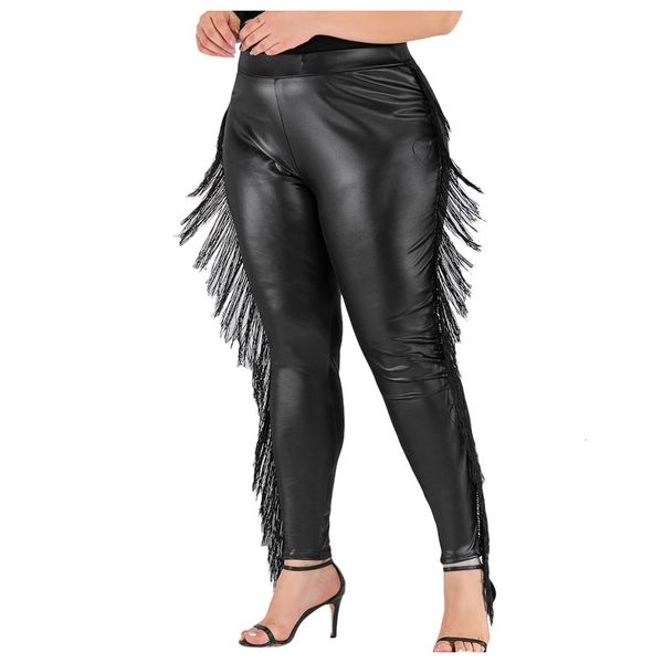 

women's pants & capris solid colorpant tassel party tights plus size casual high waist feet leather daily shopping for women z0pl, Black;white