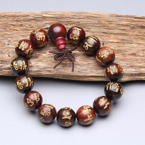 

beaded, strands natural wood beads tibetan buddhist mala prayer bracelets with hand carved six true words charm yoga meditation jewelry j261, Black