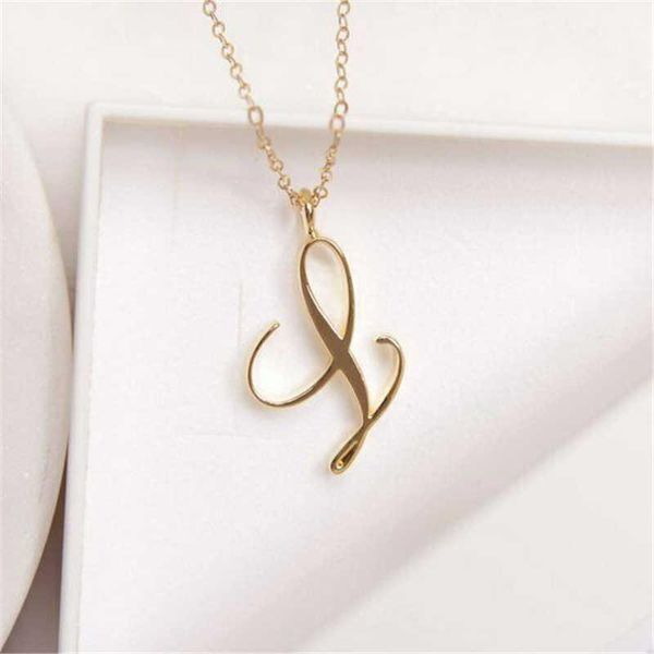 

simple fashion 26 necklace cursive letter initial alphabet minimalist for women gifts chains, Silver