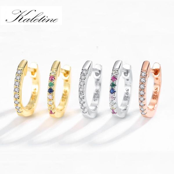 

hoop & huggie kaletine 925 sterling silver classic round earrings authentic clear colorful zircon for women fine jewelry, Golden;silver