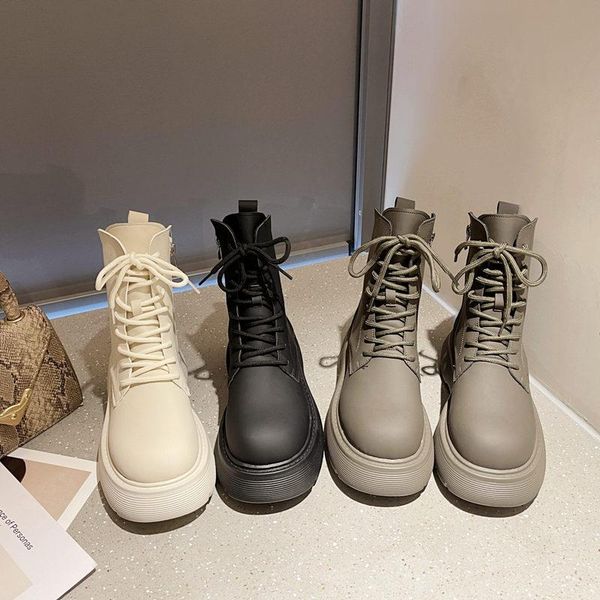 

boots med heel rock shoes woman boots-women zipper round toe lolita rubber ankle ladies 2021 autumn retro basic cotton fabric p, Black