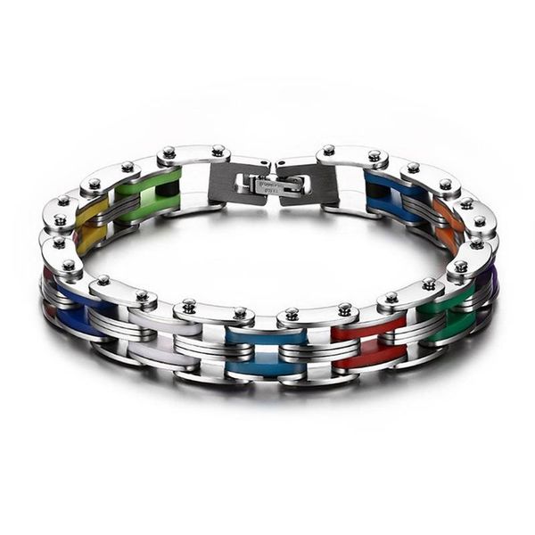 

link, chain none men silver color colorful bicycle titanium steel hand bracelet, Black