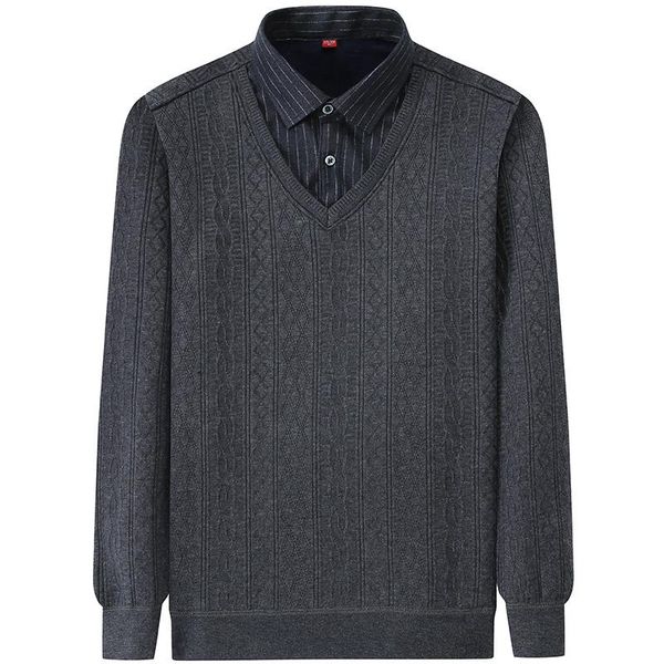 

men's sweaters 7xl clothing cotton blended sweater middle-aged elderly warm shirt fleece thick large size dad collar, White;black