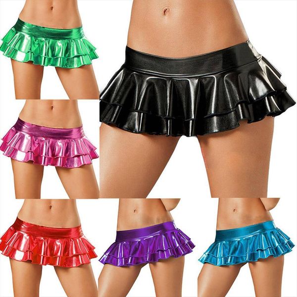 

metallic mini micro womens skirts wet look shiny short pantskirt clubwear ladies night club wear, Black