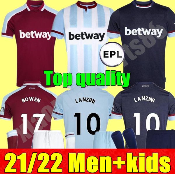 

21 22 west soccer jerseys ham 2021 2022 united home away 3rd yarmolenko lanzini noble bowen antonio football shirt fornals mens kids kit set, Black;yellow
