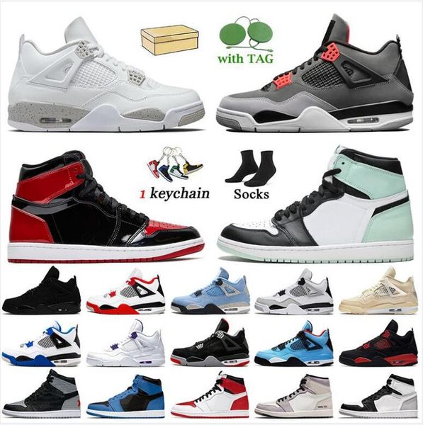

2022 new with socks jumpman 4 1 basketball shoes women mens white oreo infrared 4s high og patent bred 1s nrg igloo black cat sail stage haz